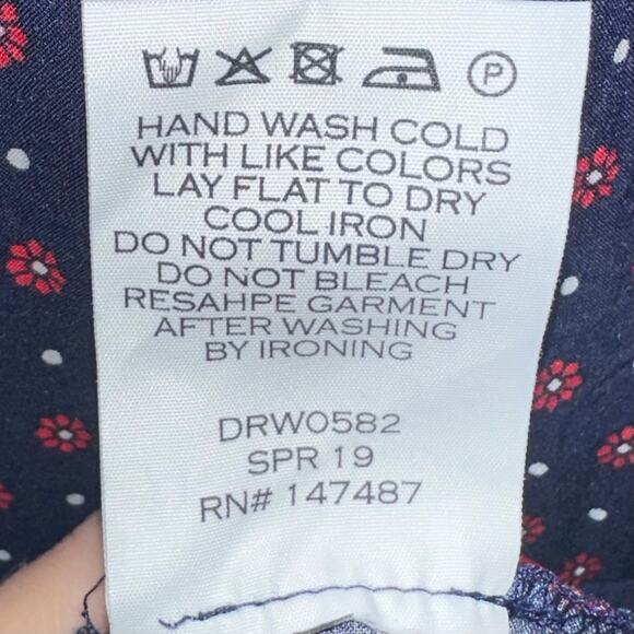 Draper James Printed Popover Tie Dress in Nassau Navy Blue Red Floral Polka Dot - Picture 11 of 16